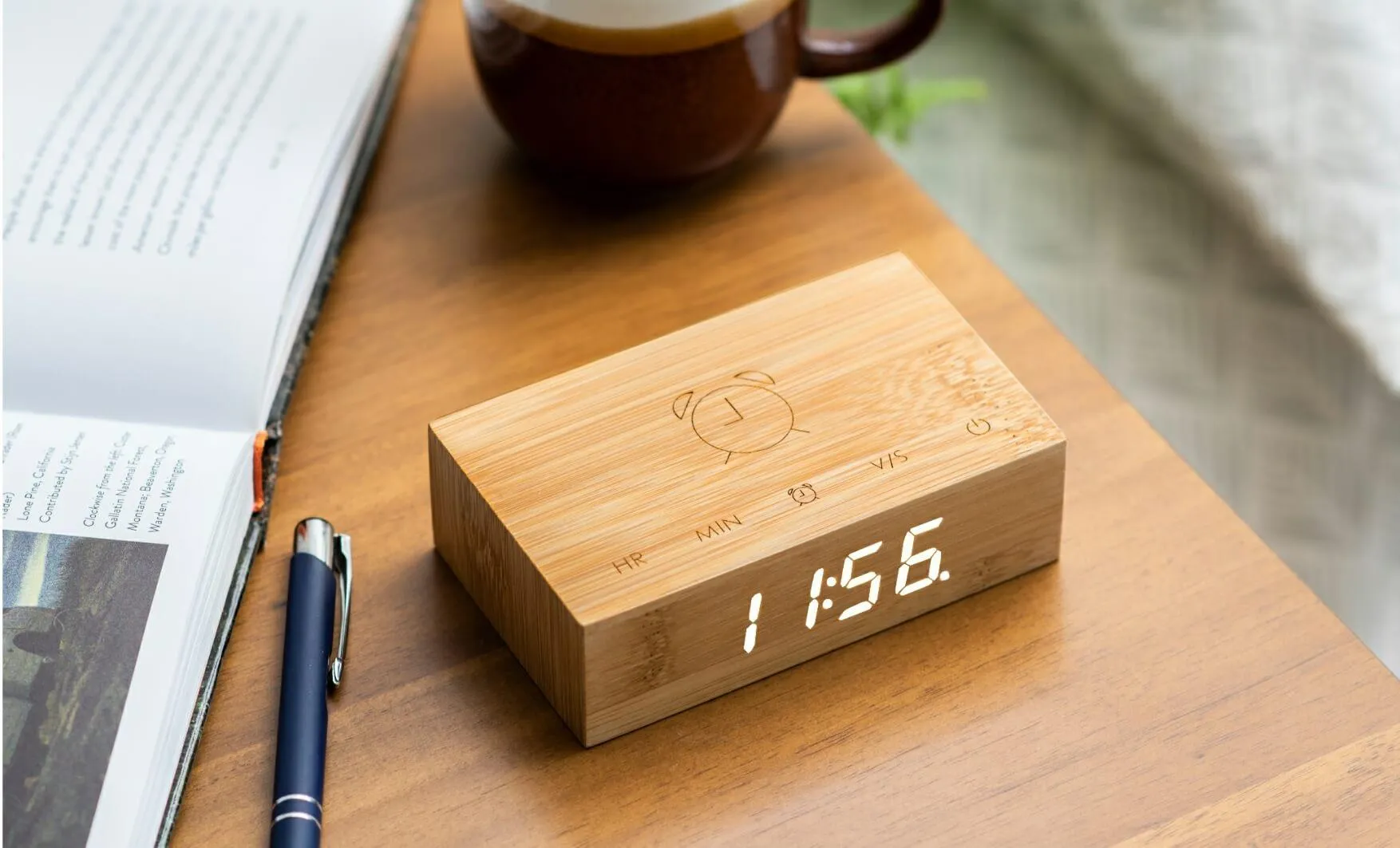 Flip Alarm Clock with LED Display - Bamboo