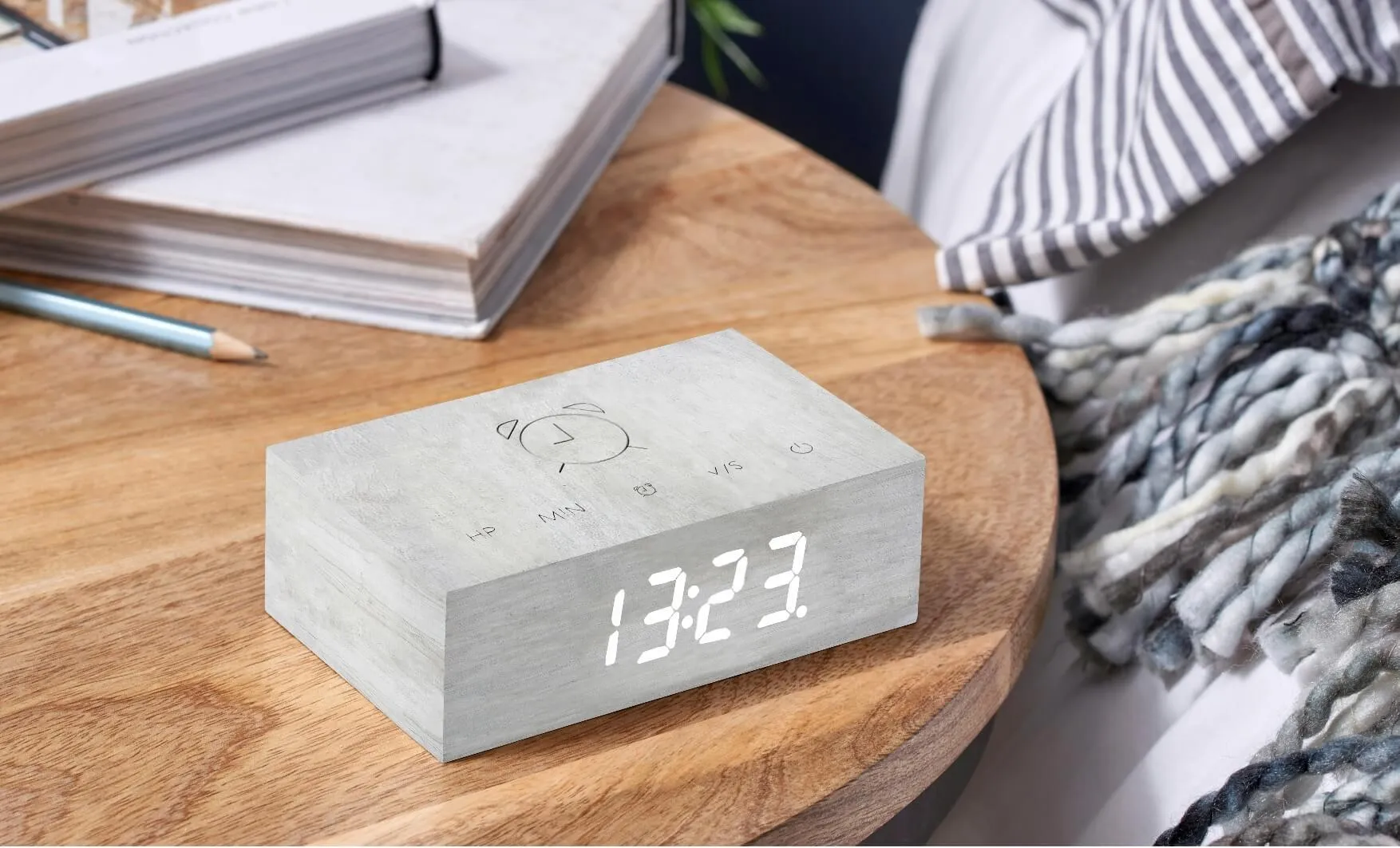 Flip Alarm Clock with LED Display - Birch Wood