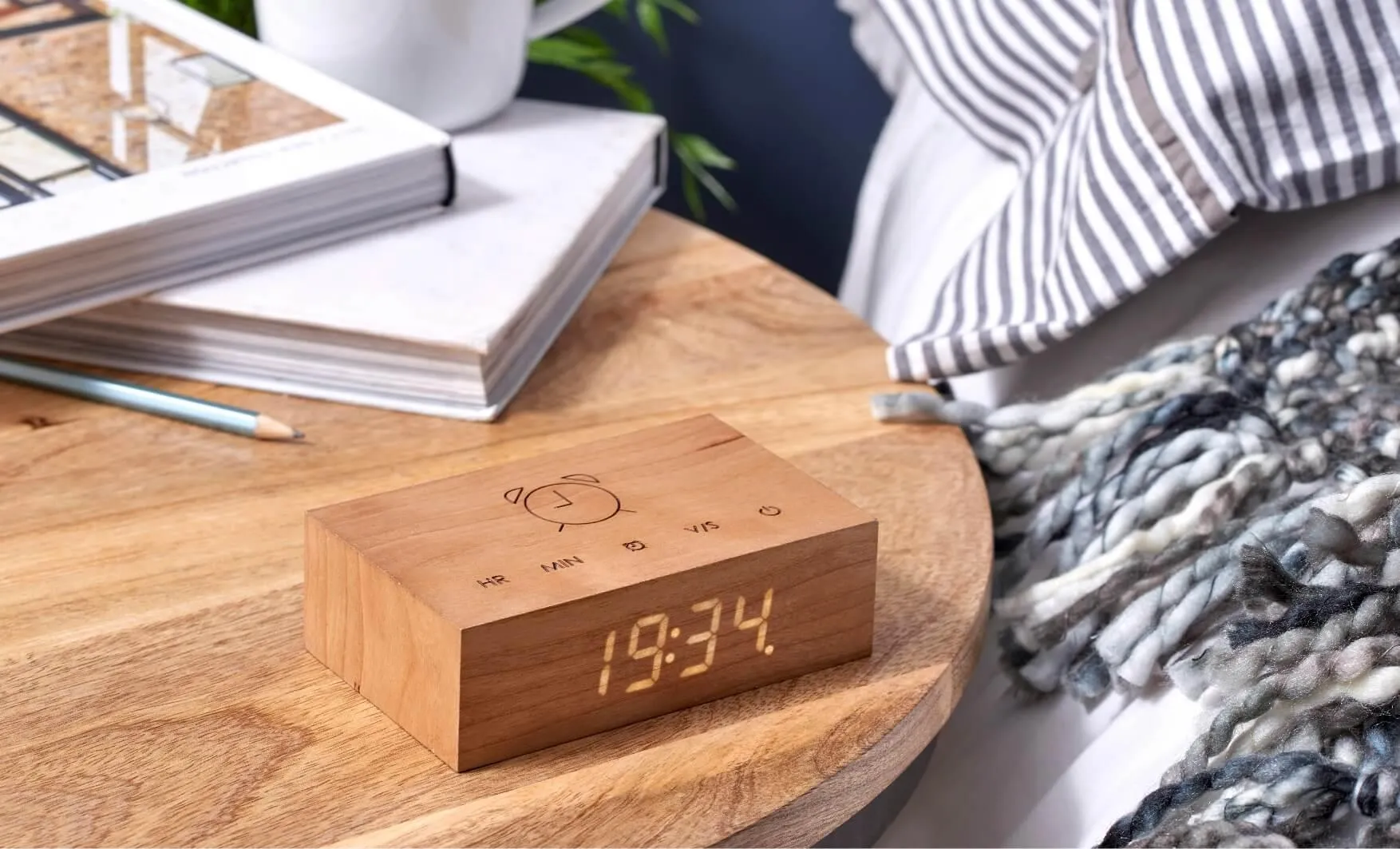 Flip Alarm Clock with LED Display - Cherry Wood