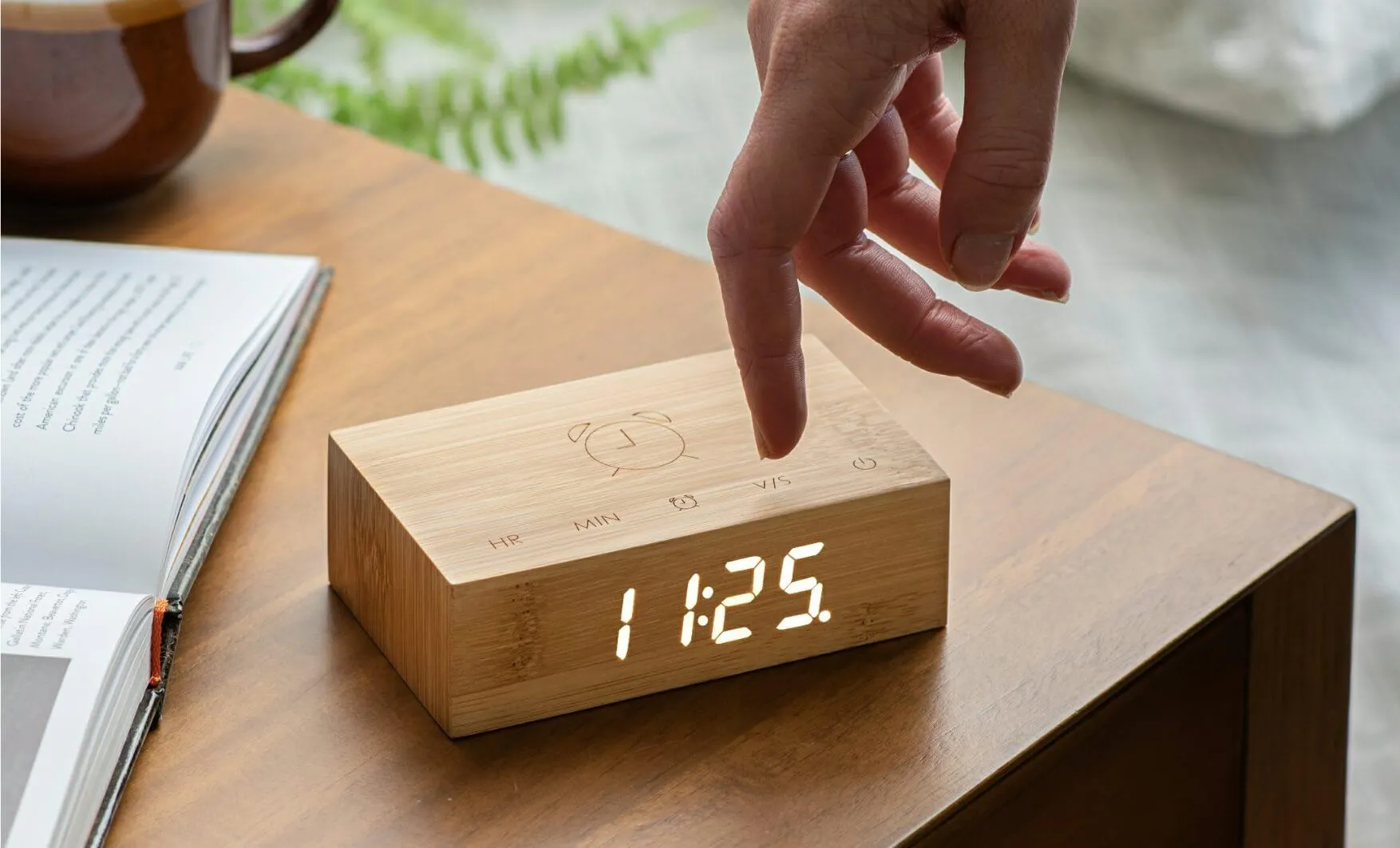 Flip Alarm Clock with LED Display - Maple Wood