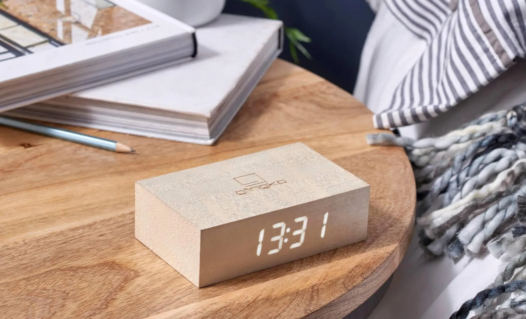 Flip Alarm Clock with LED Display - Maple Wood