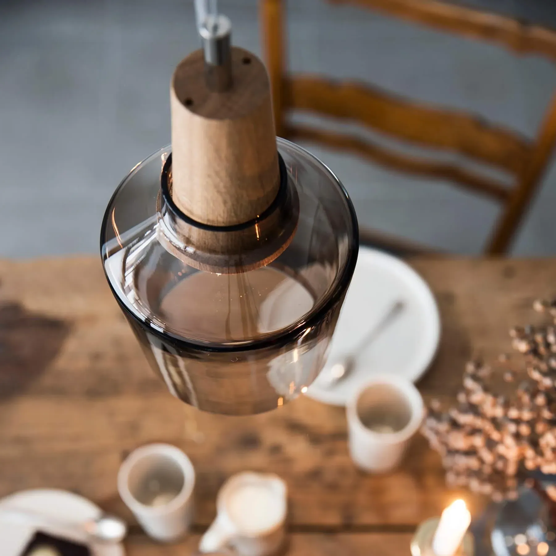 Industrial Pendant Light - Wood, Glass