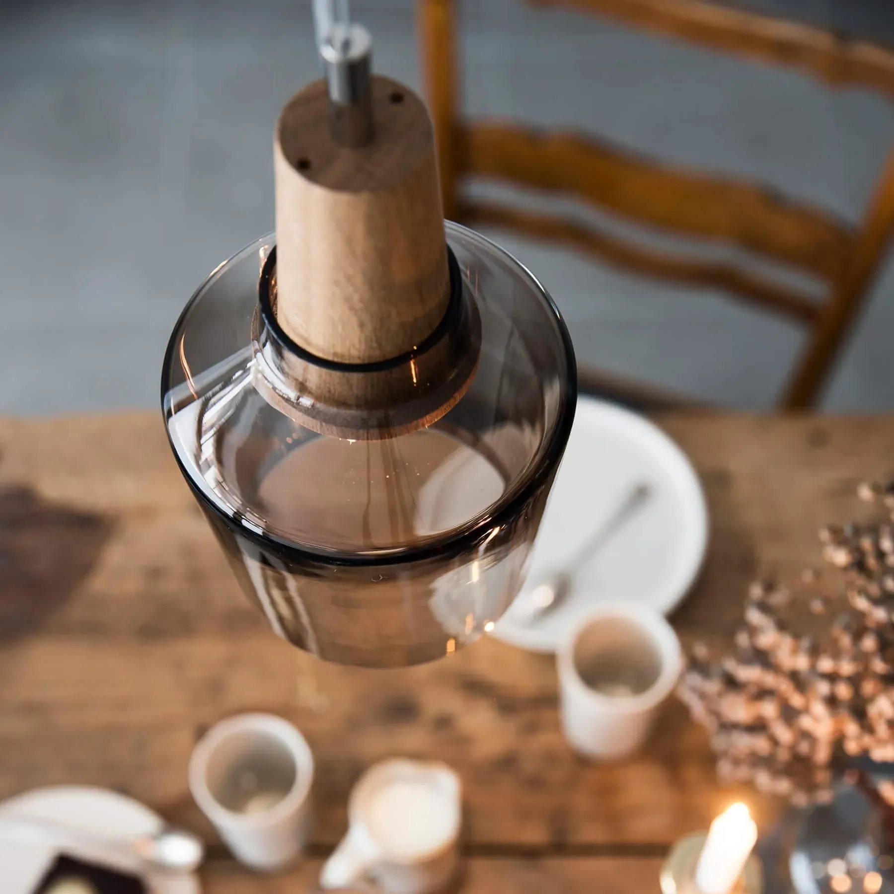 Industrial Pendant Light - Wood, Glass