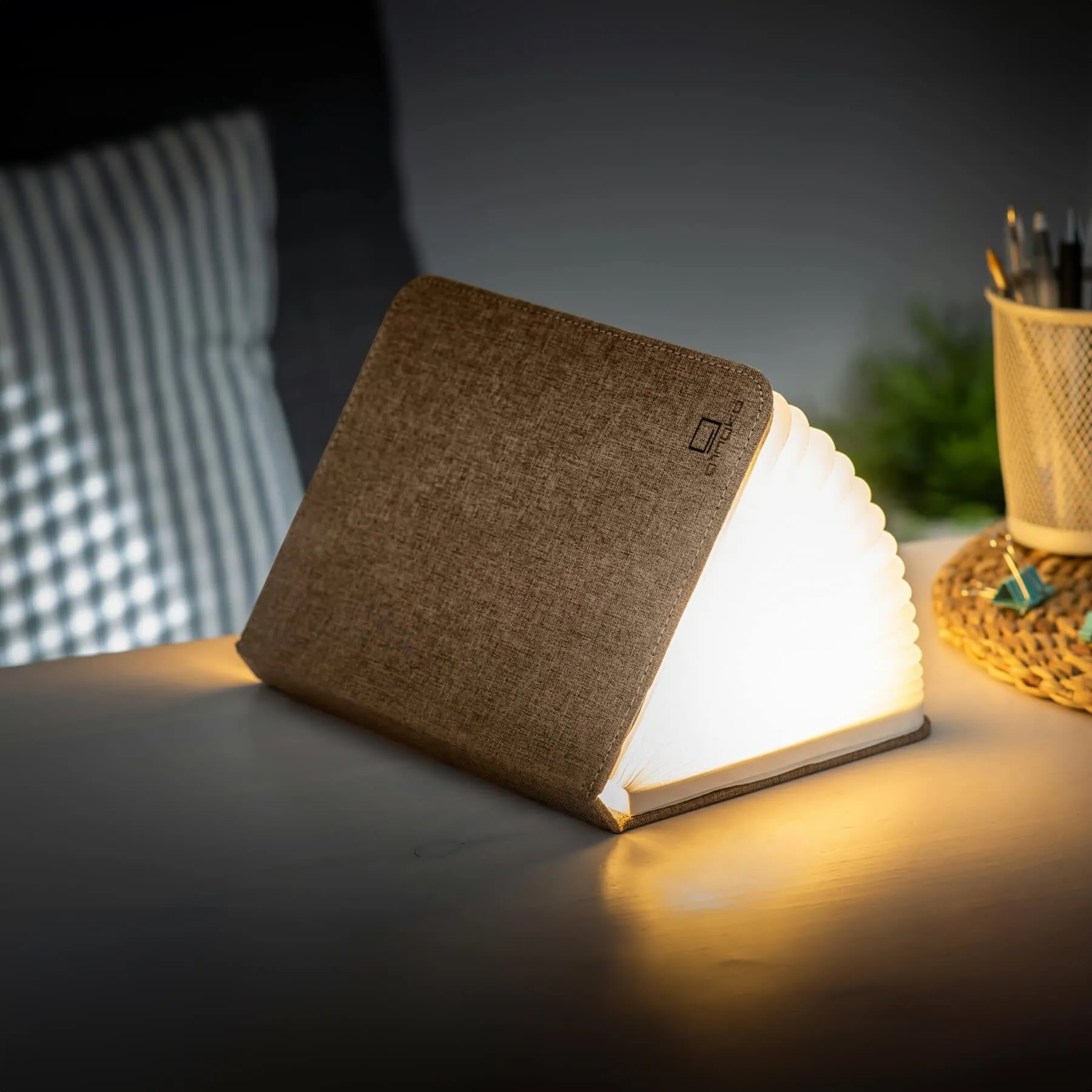 Large Book Table Lamp with Battery - Brown, Wood