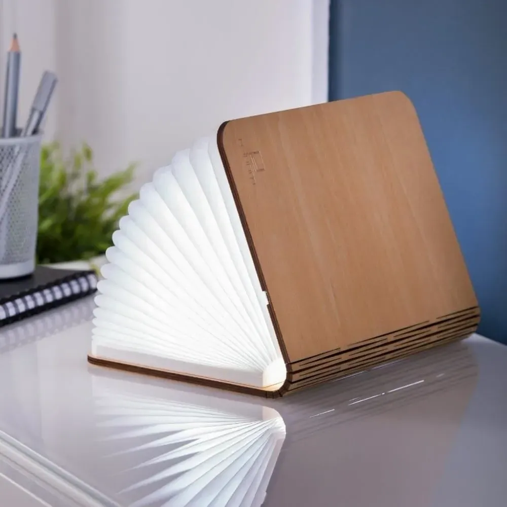 Large Book Table Lamp with Battery - Maple Wood