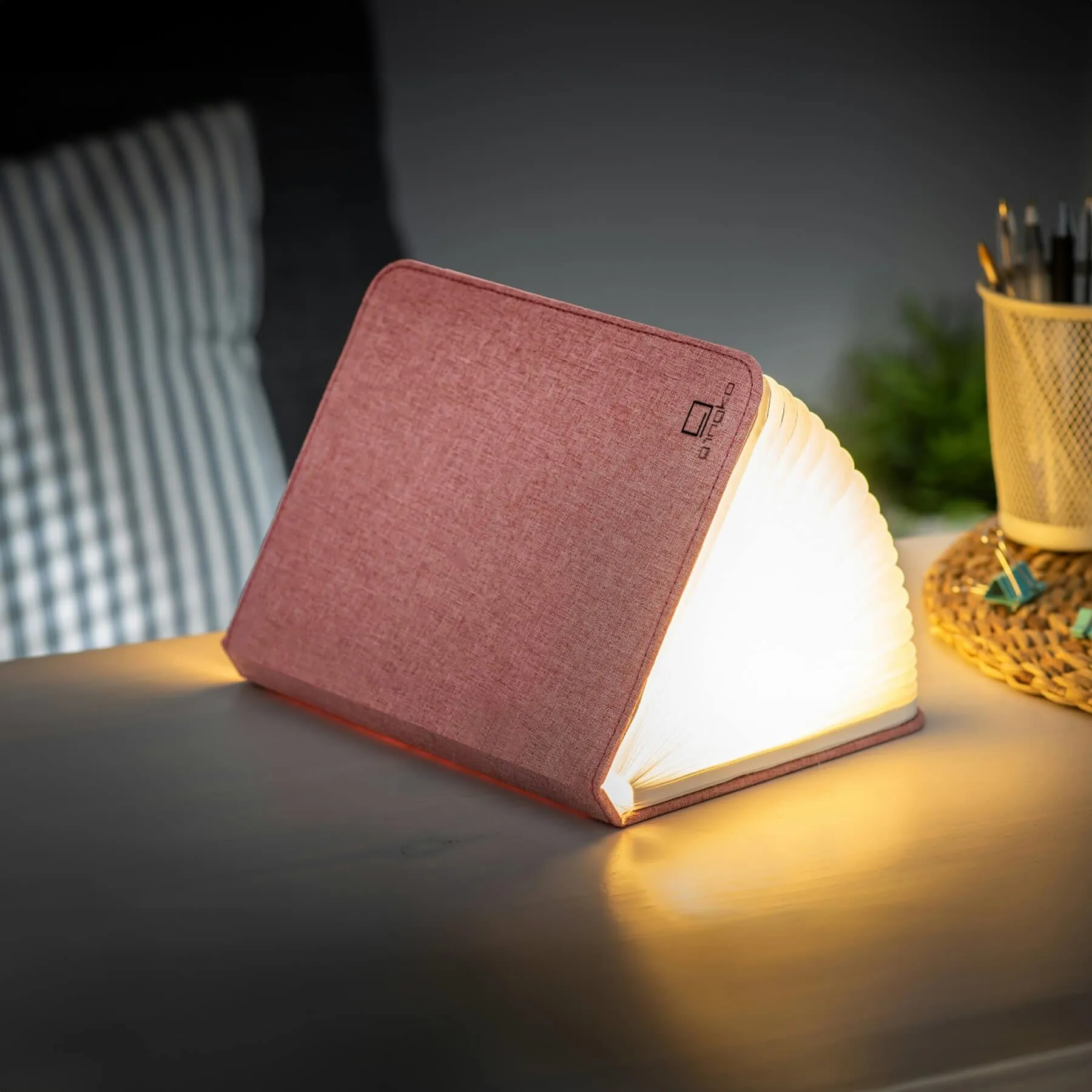 Large Book Table Lamp with Battery - Pink, Wood