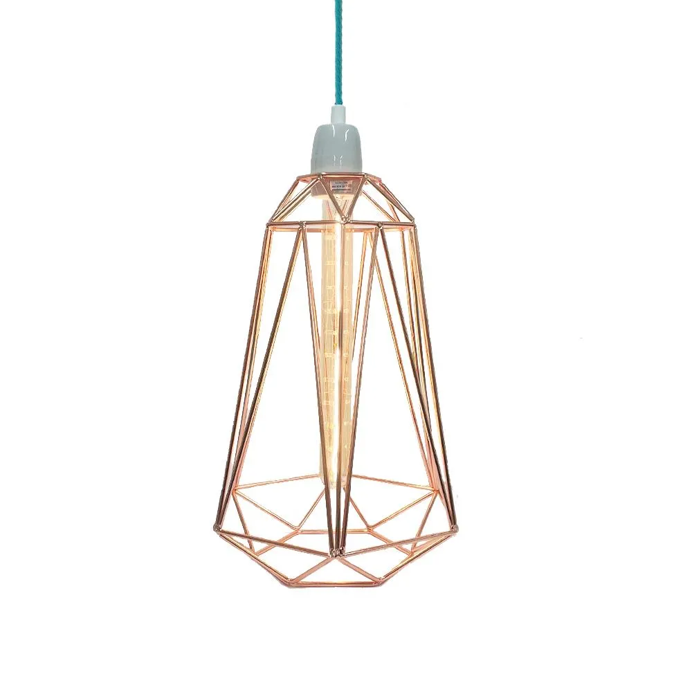 Large Diamond Cage Pendant Light - Copper, Metal