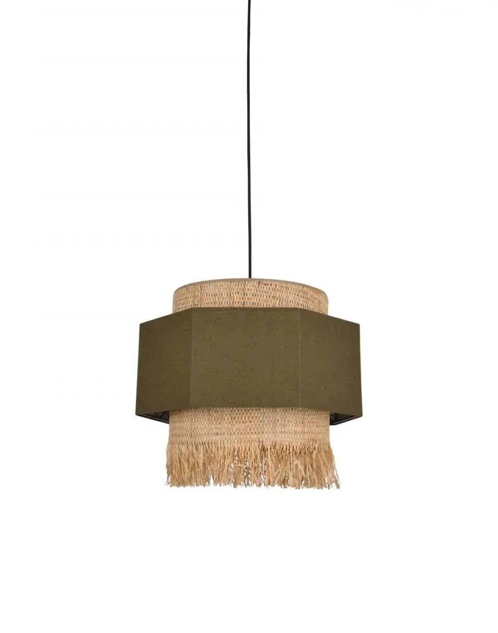 Large Pendant Light - Kaki, Washed Linen
