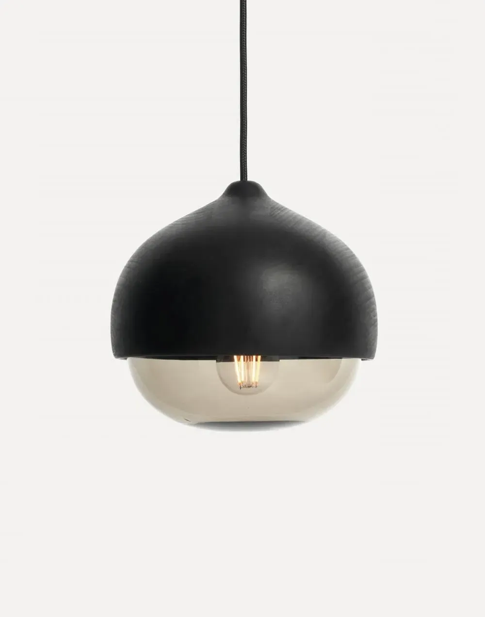Large Pendant Light - Smoked Glass, Black Wood