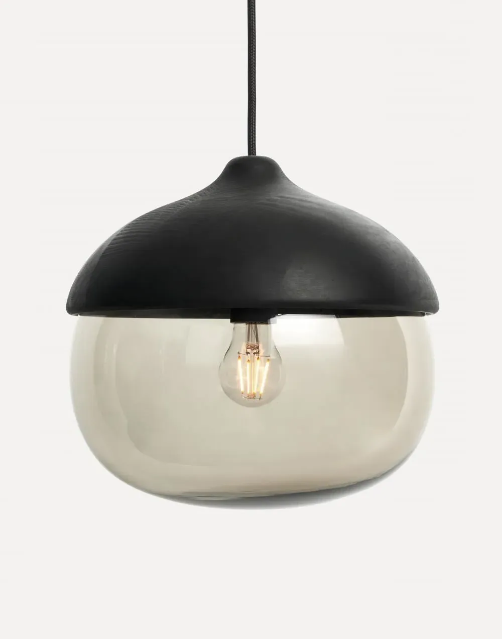 Large Pendant Light - Smoked Glass, Black Wood