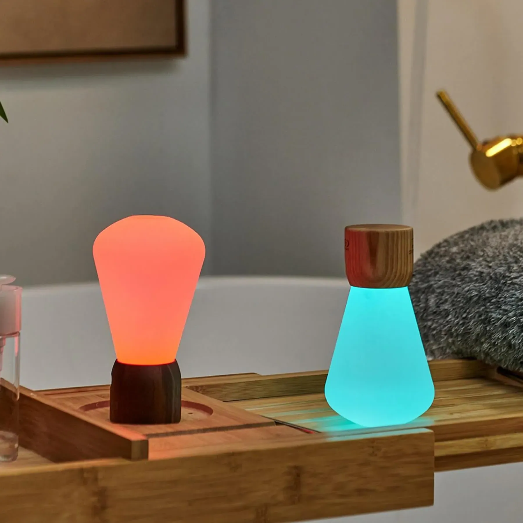 Large Pentagon Desk Lamp with RGB - Walnut