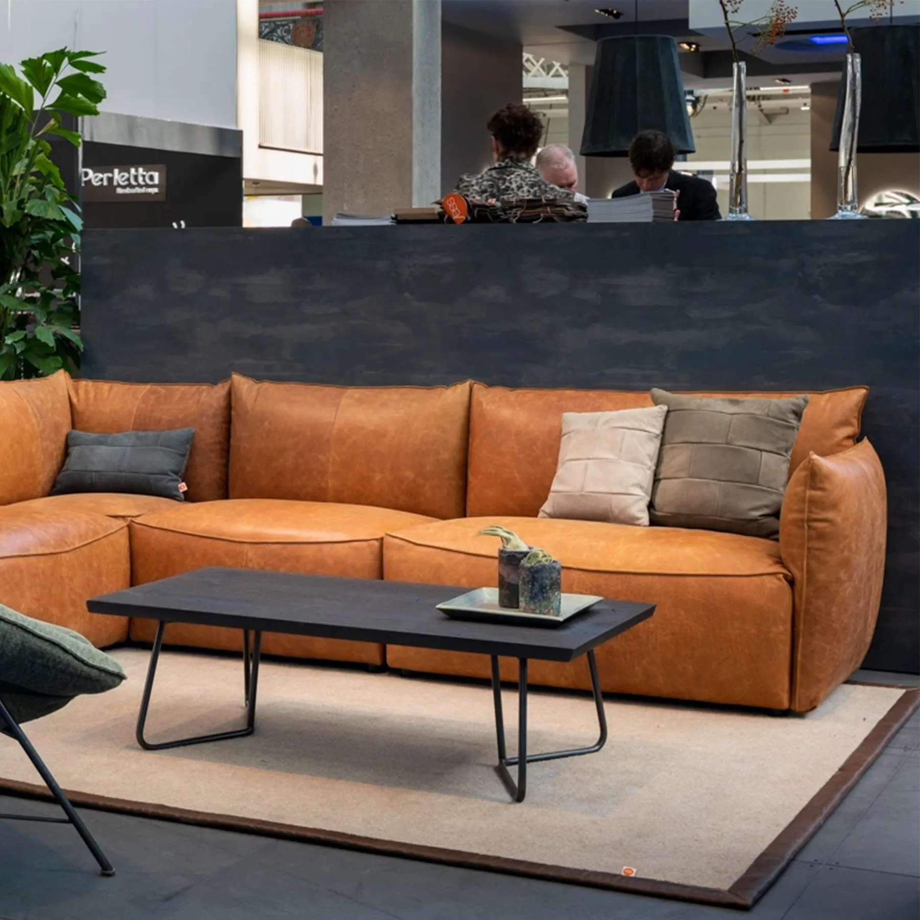 Lewis Pillow with Patchwork - Black, Leather