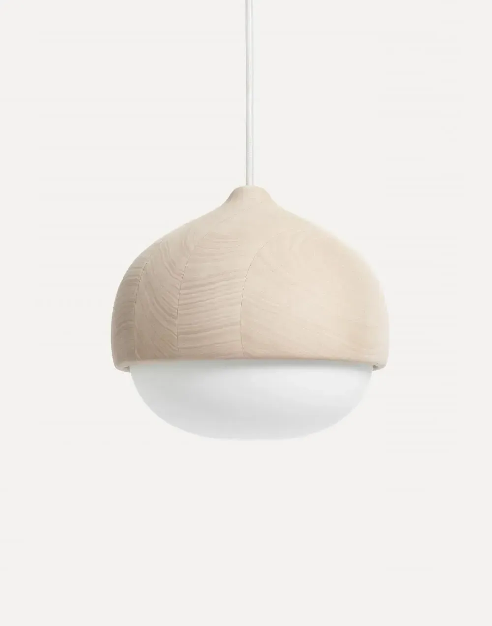 Mater Terho Medium Pendant Light - Natural Wood, Opal Glass