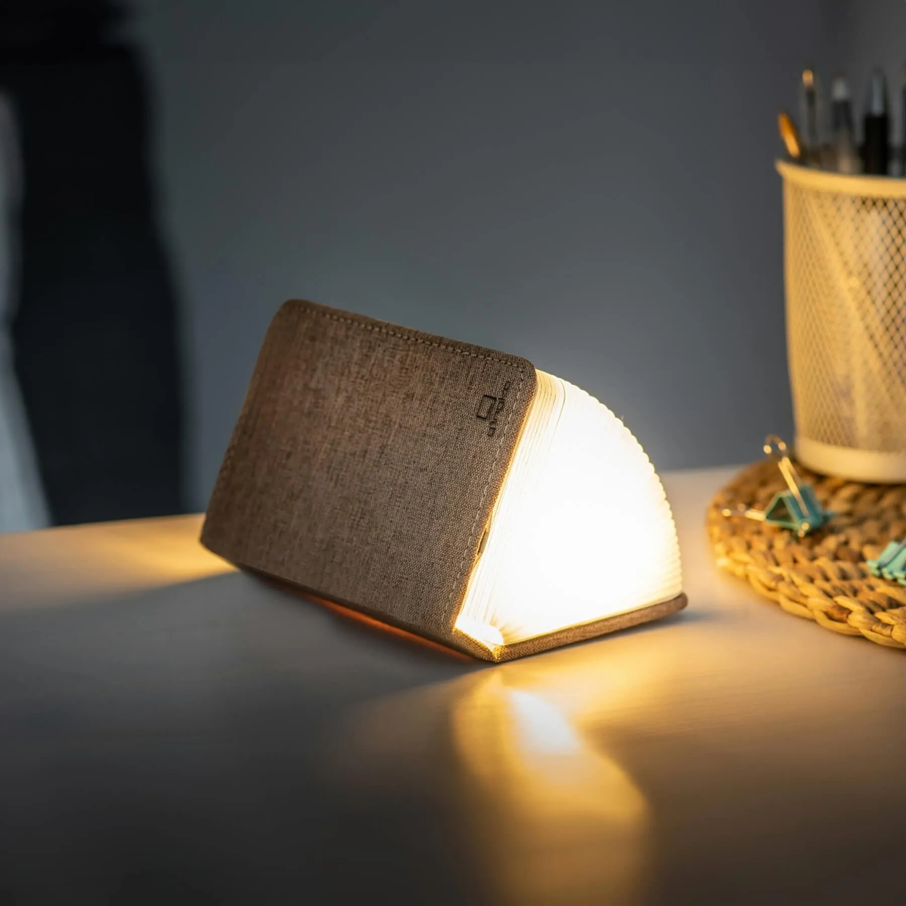 Mini Book Table Lamp with Battery - Brown, Wood