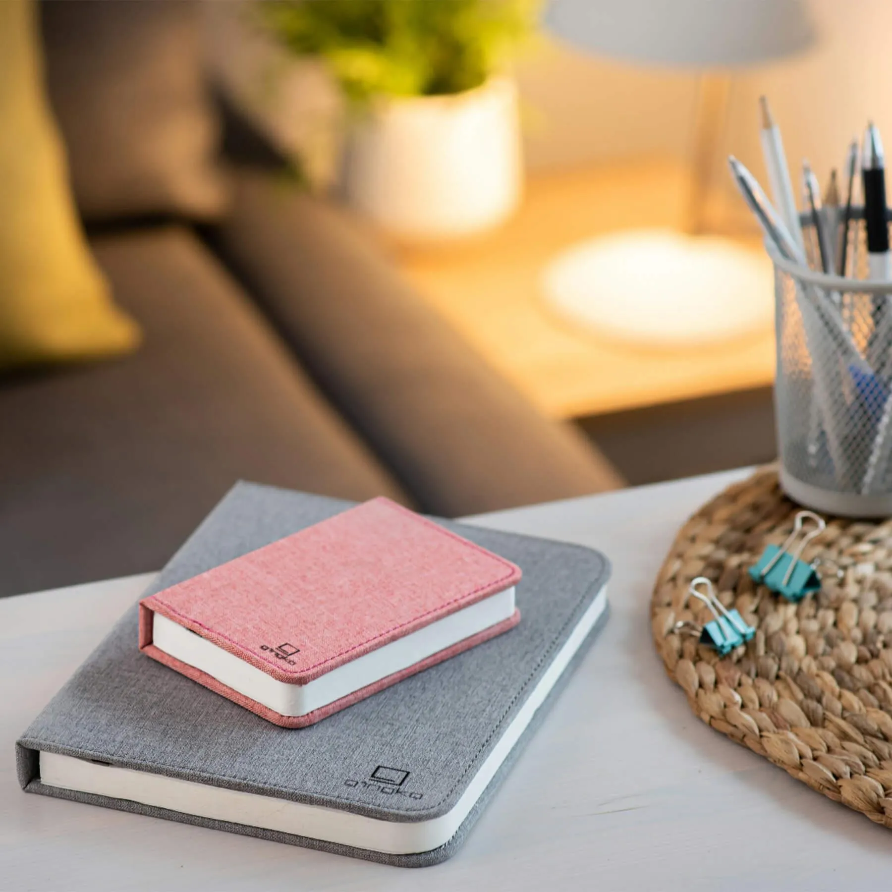 Mini Book Table Lamp with Battery - Grey, Wood