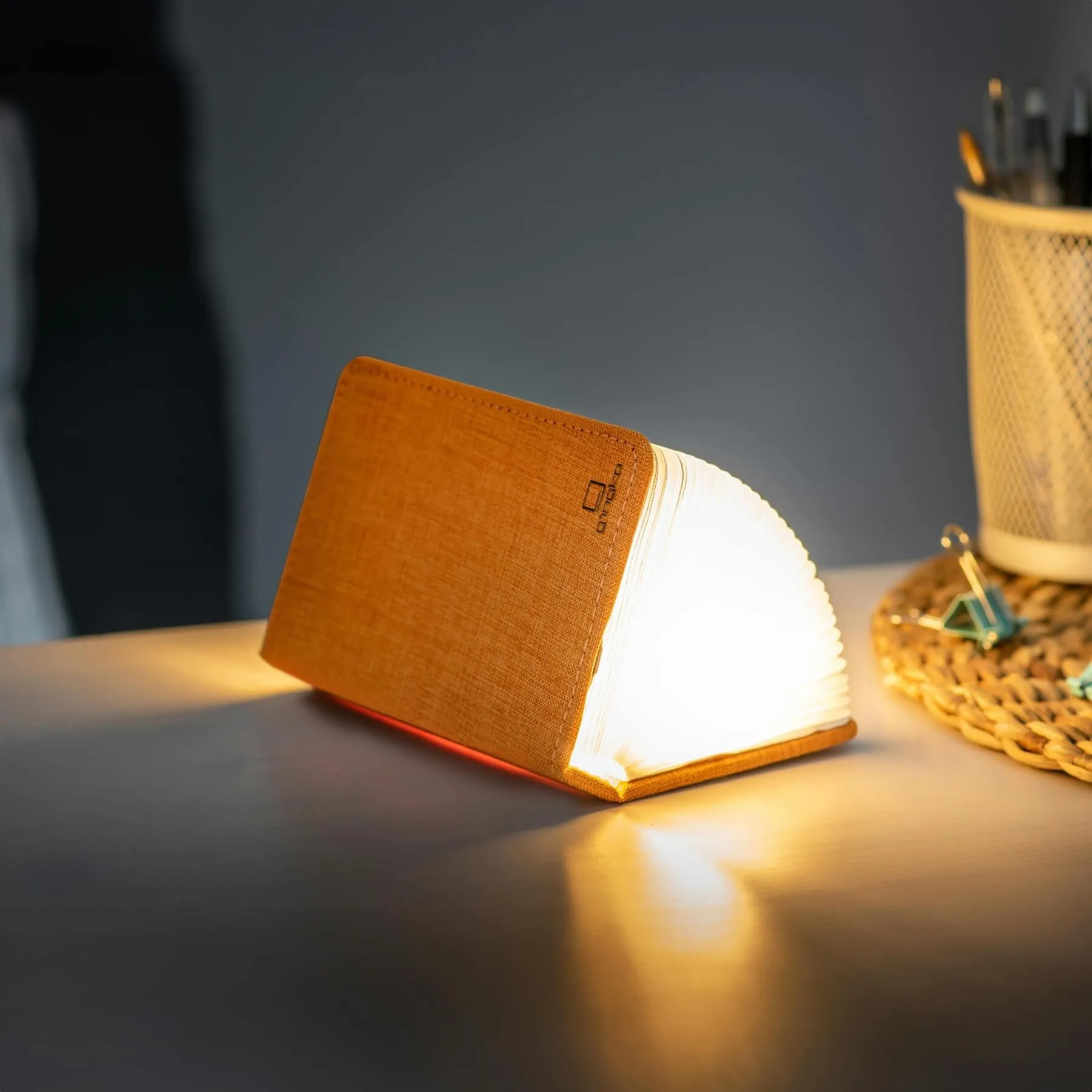 Mini Book Table Lamp with Battery - Orange, Wood