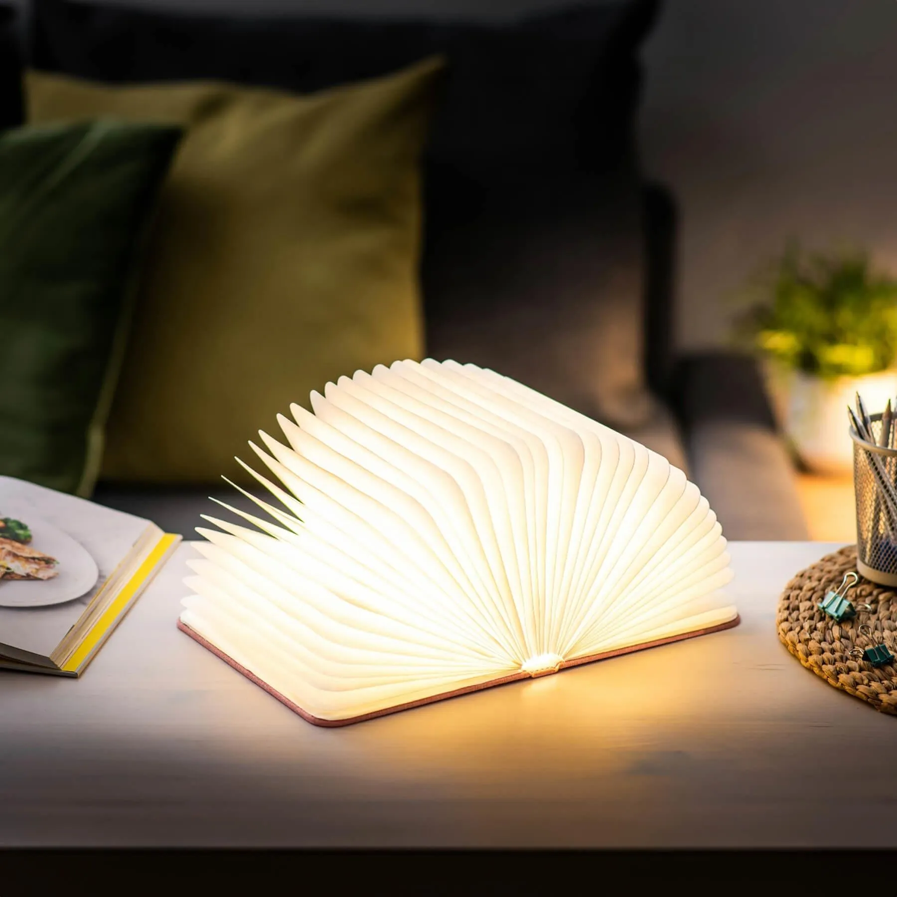 Mini Book Table Lamp with Battery - Pink, Wood