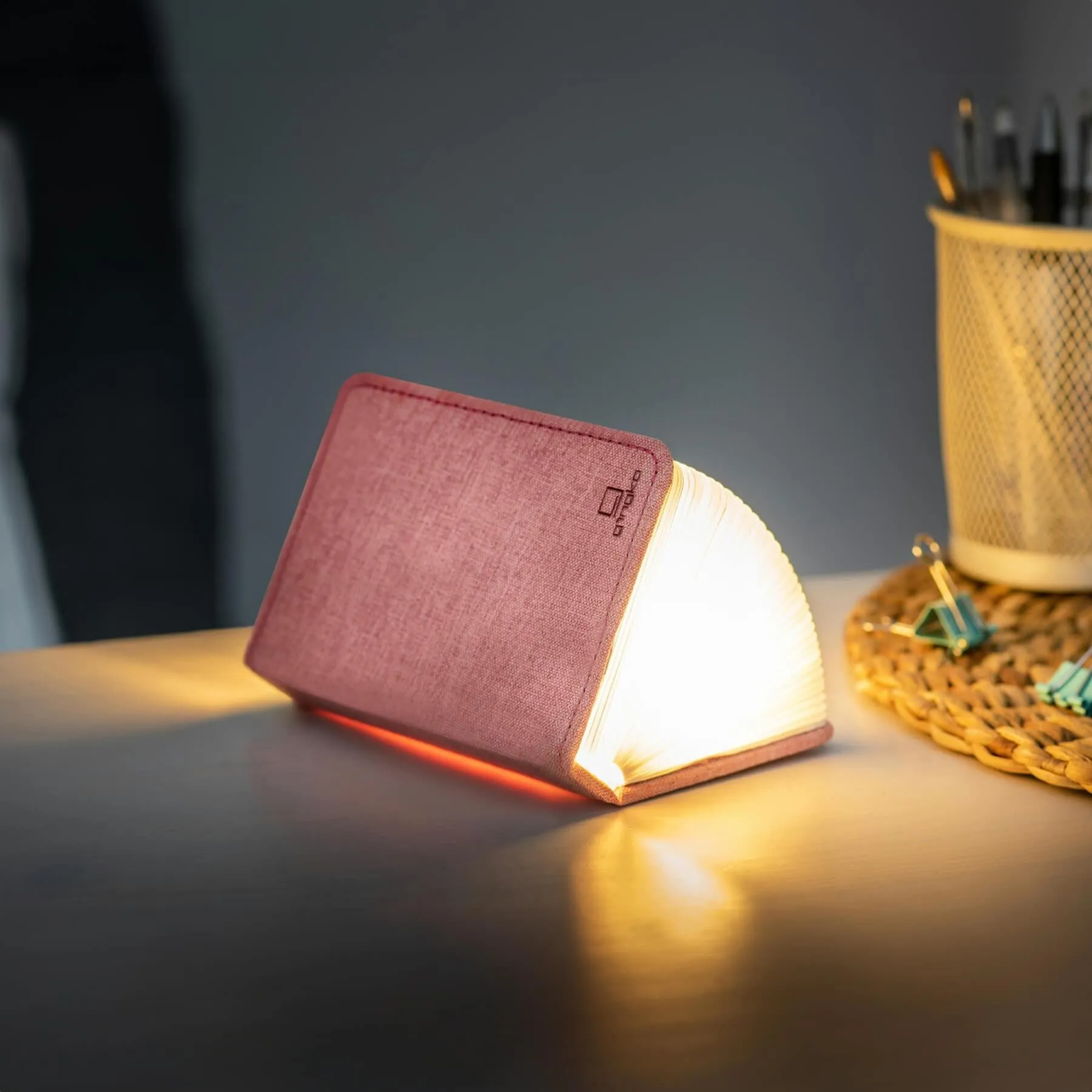 Mini Book Table Lamp with Battery - Pink, Wood