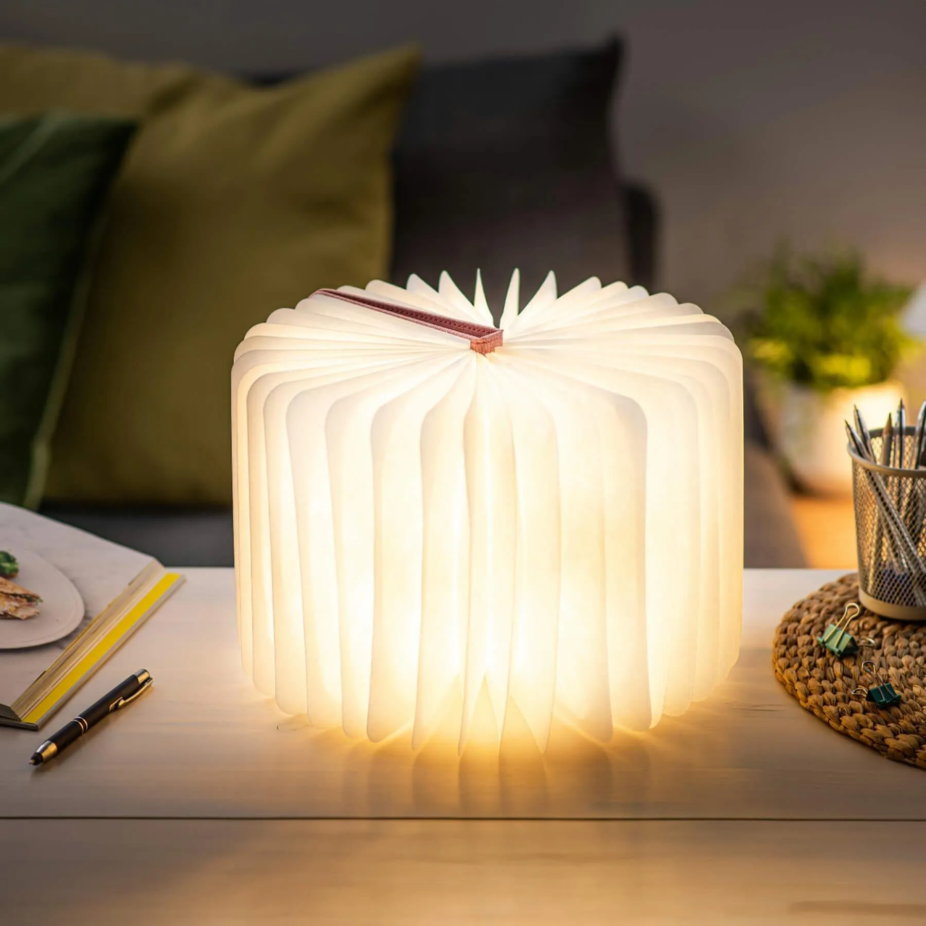 Mini Book Table Lamp with Battery - Walnut, Wood