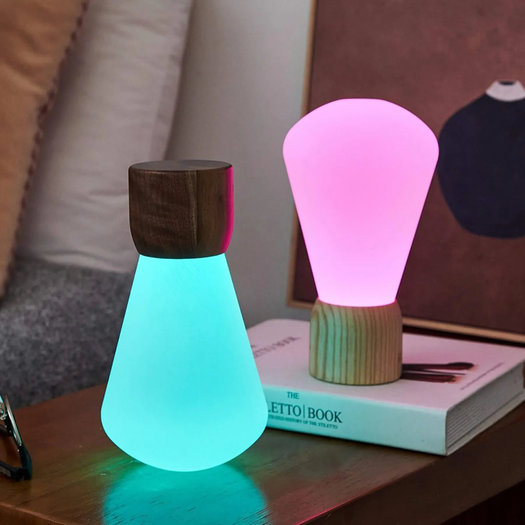 Mini Pentagon Desk Lamp with RGB - White Ash