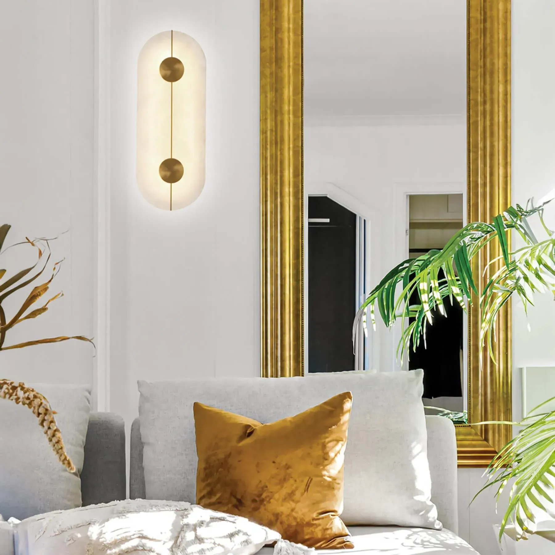 Oval Flush Wall Light - White, Marble