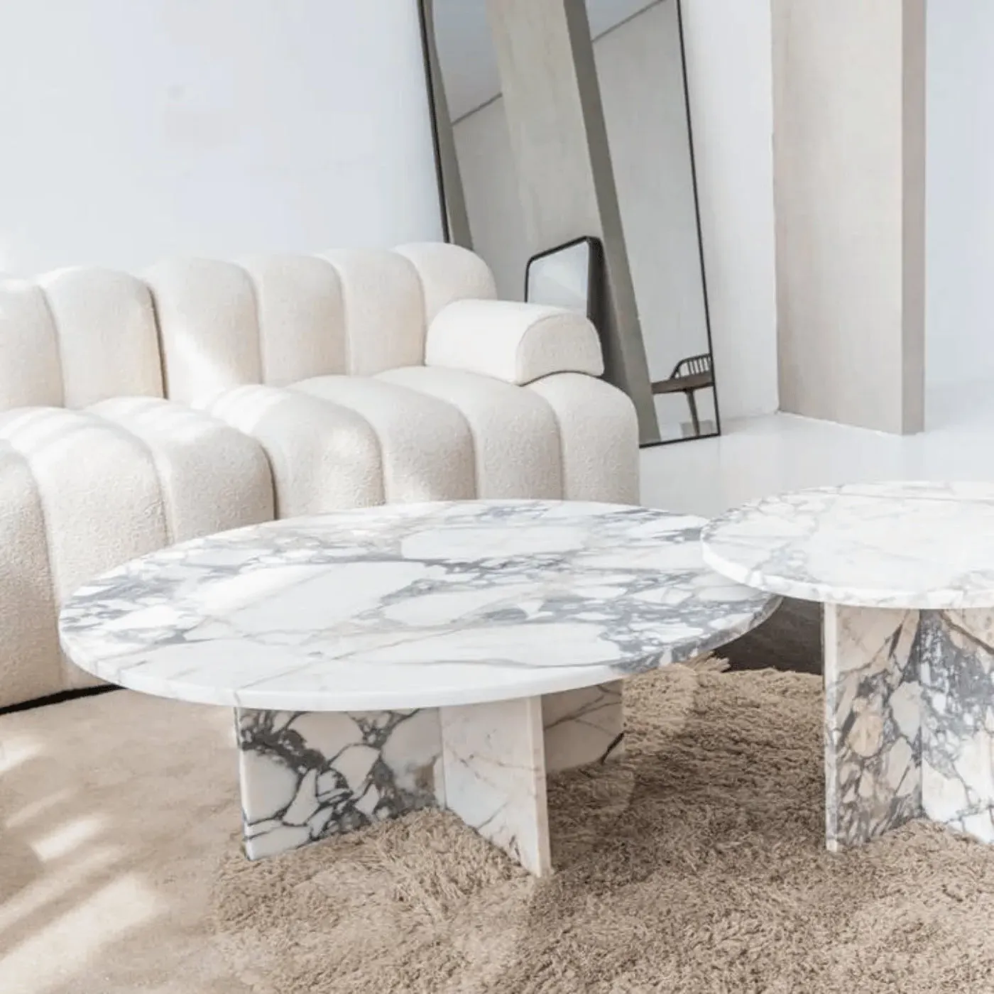 Round Coffee Table - White, Marble image