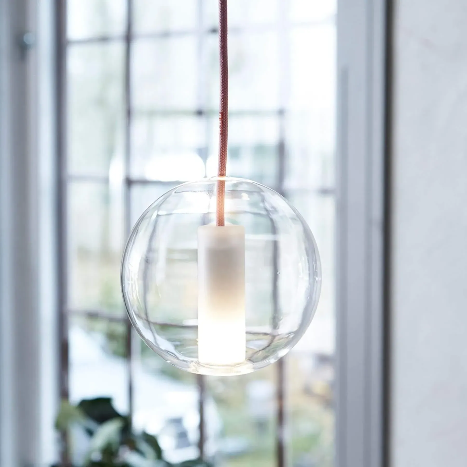 Round Pendant Light with Inner Pillar - Clear, Glass