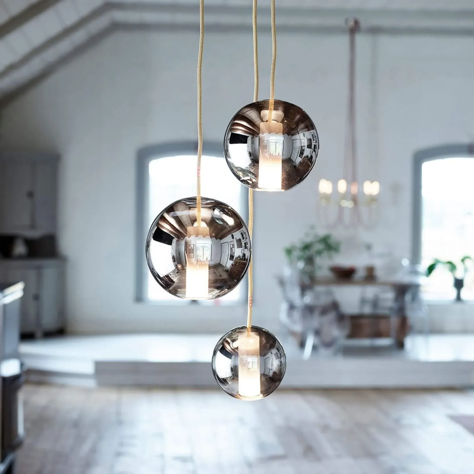 Round Pendant Light with Inner Pillar - Clear, Glass