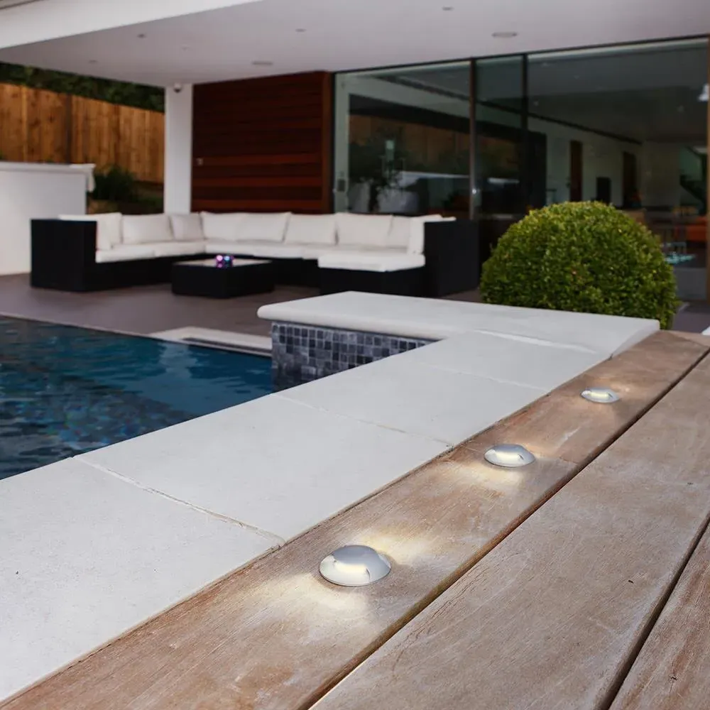 Round Step Light with LED - Silver, Metal