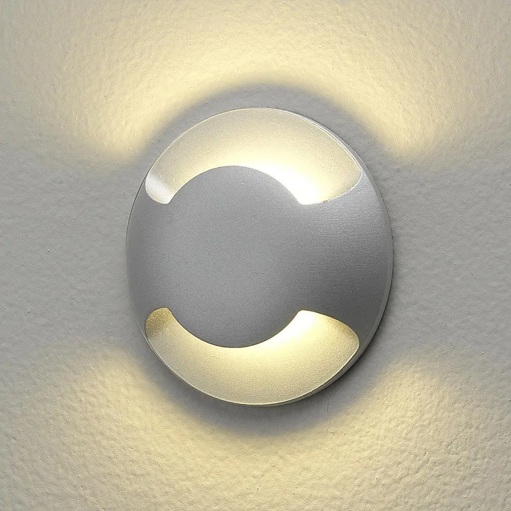 Round Step Light with LED - Silver, Metal
