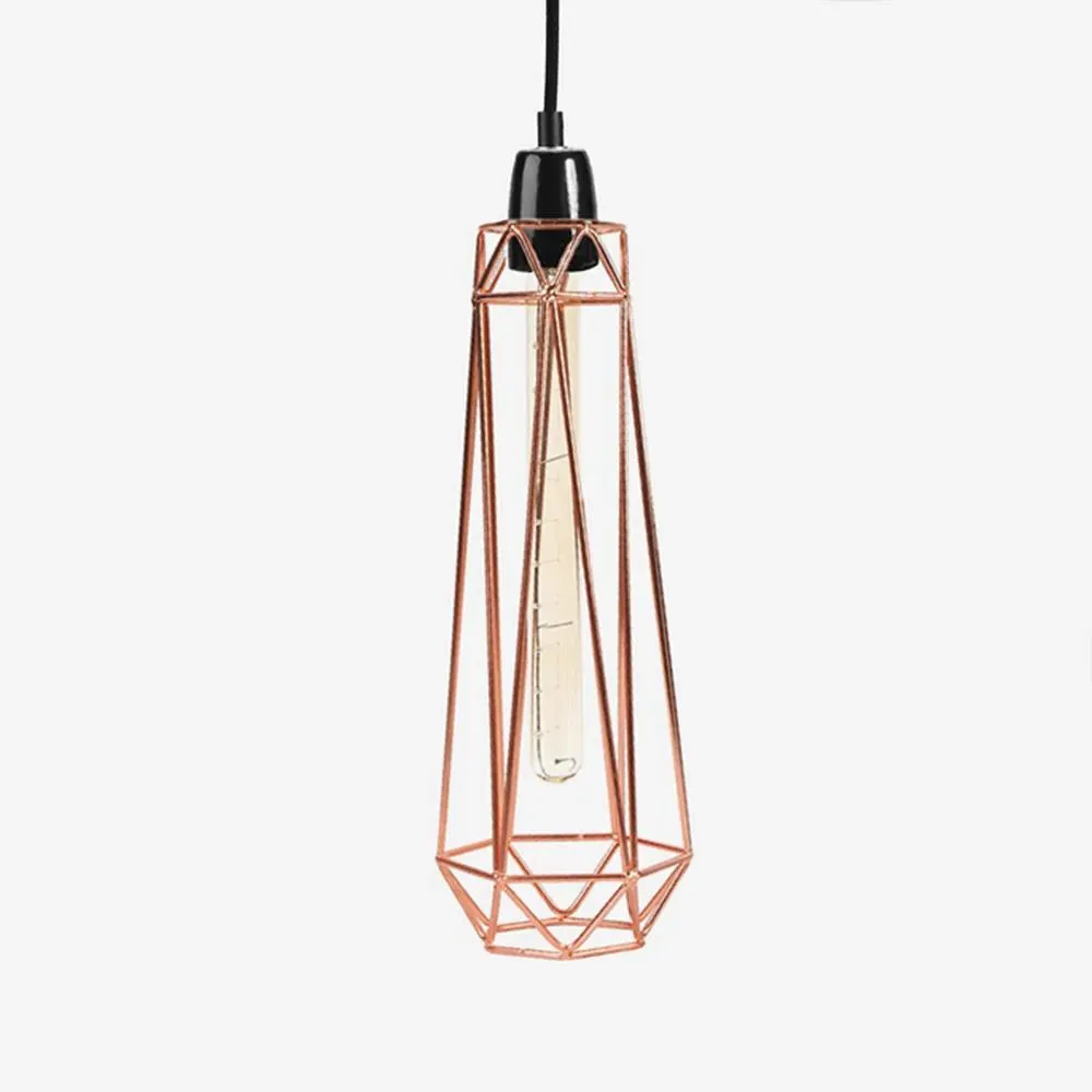 Slim Diamond Cage Pendant Light - Copper, Metal