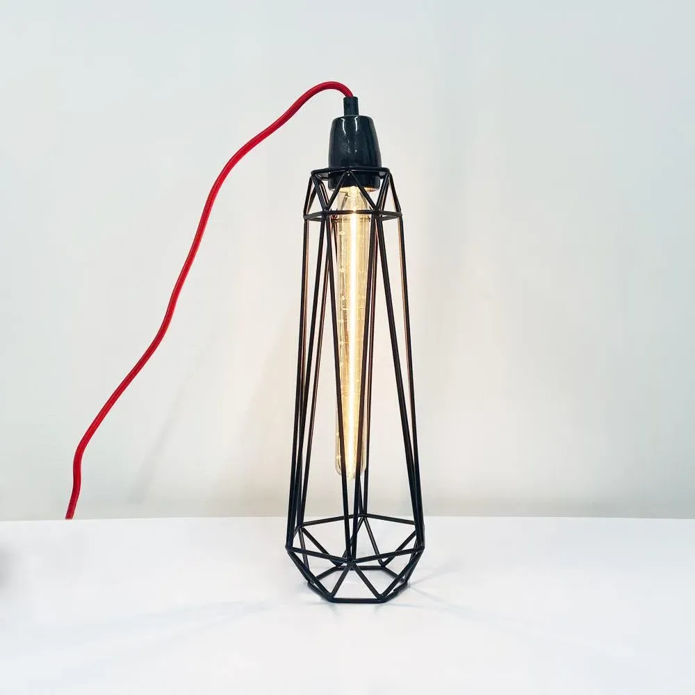 Slim Diamond Cage Table Lamp - Black, Metal image