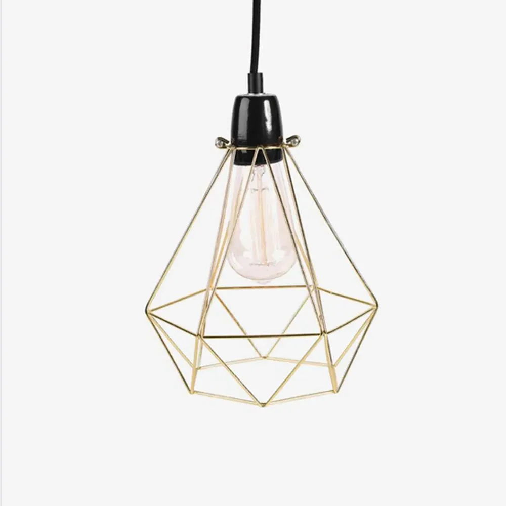 Small Diamond Cage Pendant Light - Gold