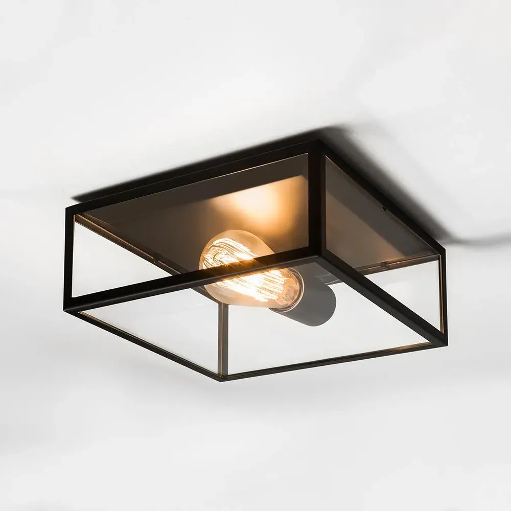 Square Box Ceiling Light - Black, Glass
