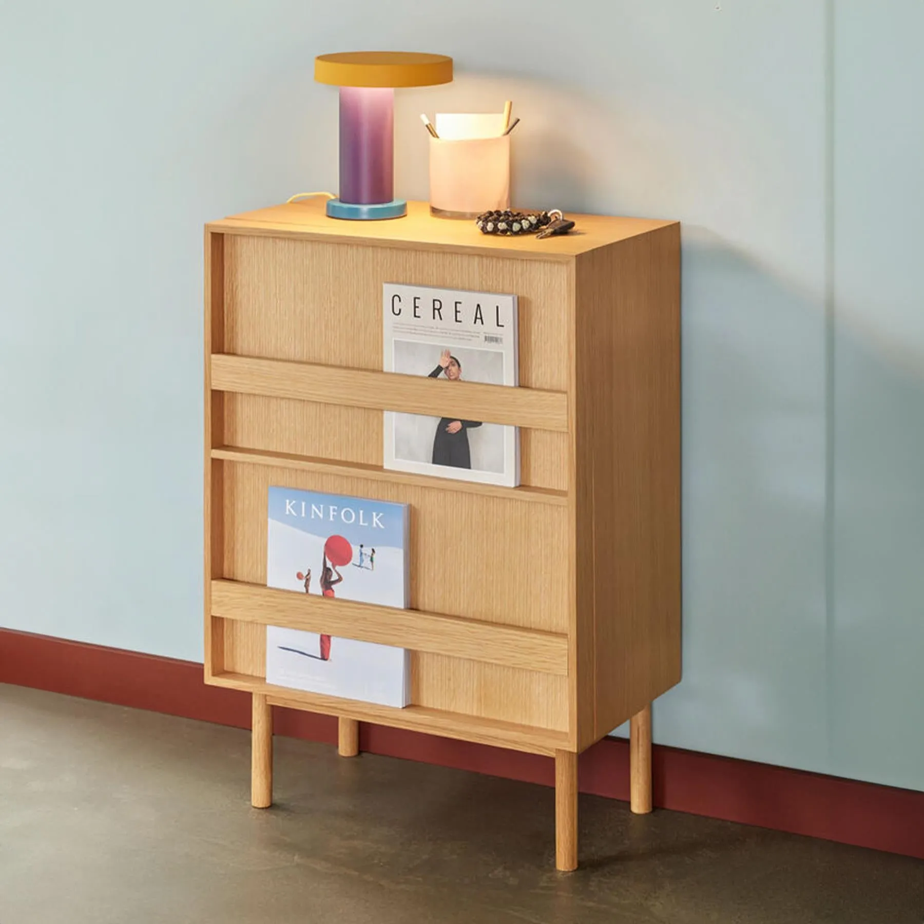 Storage Cabinet with Magazine Holder - Oak Wood