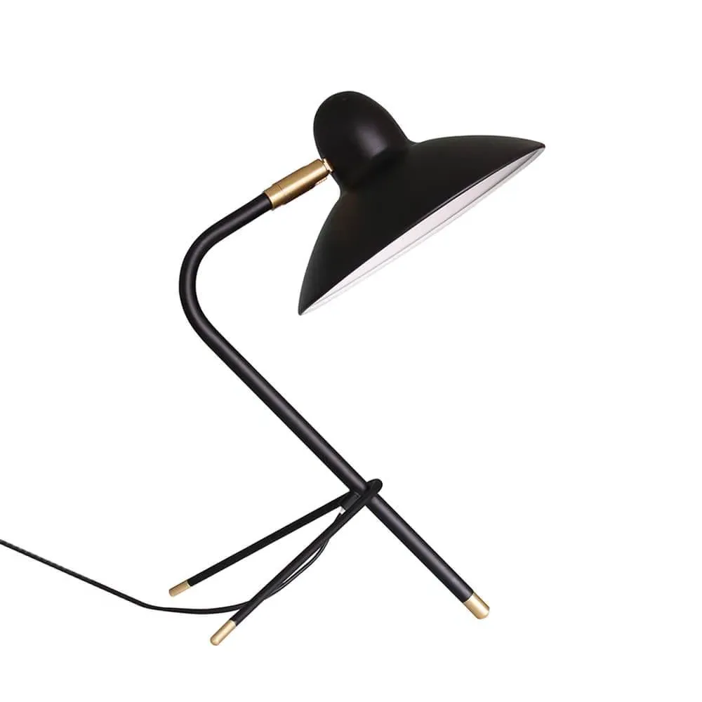 Swivel Head Table Lamp - Black, Steel & Brass