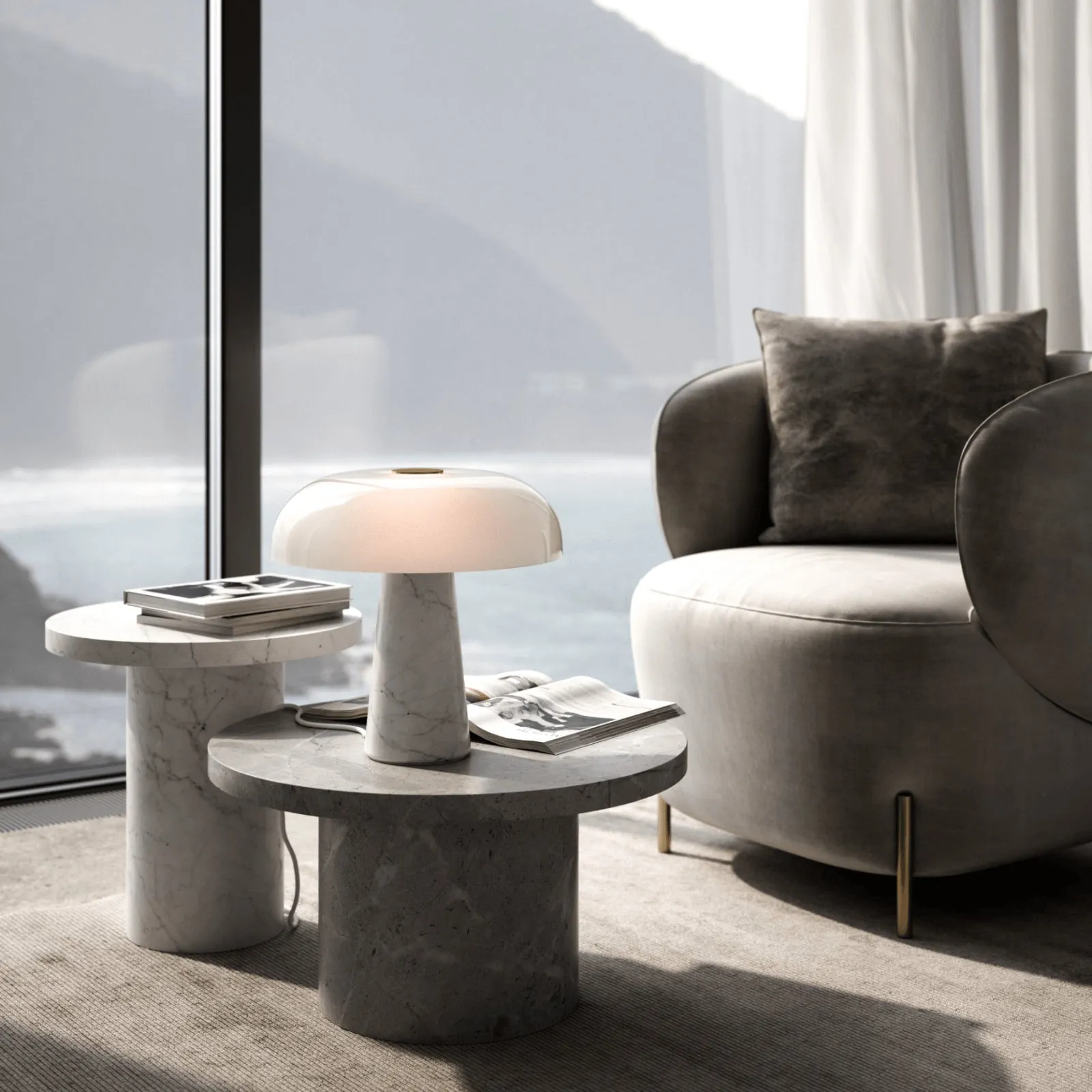 Table Lamp with Opal Glass - Grey, Marble