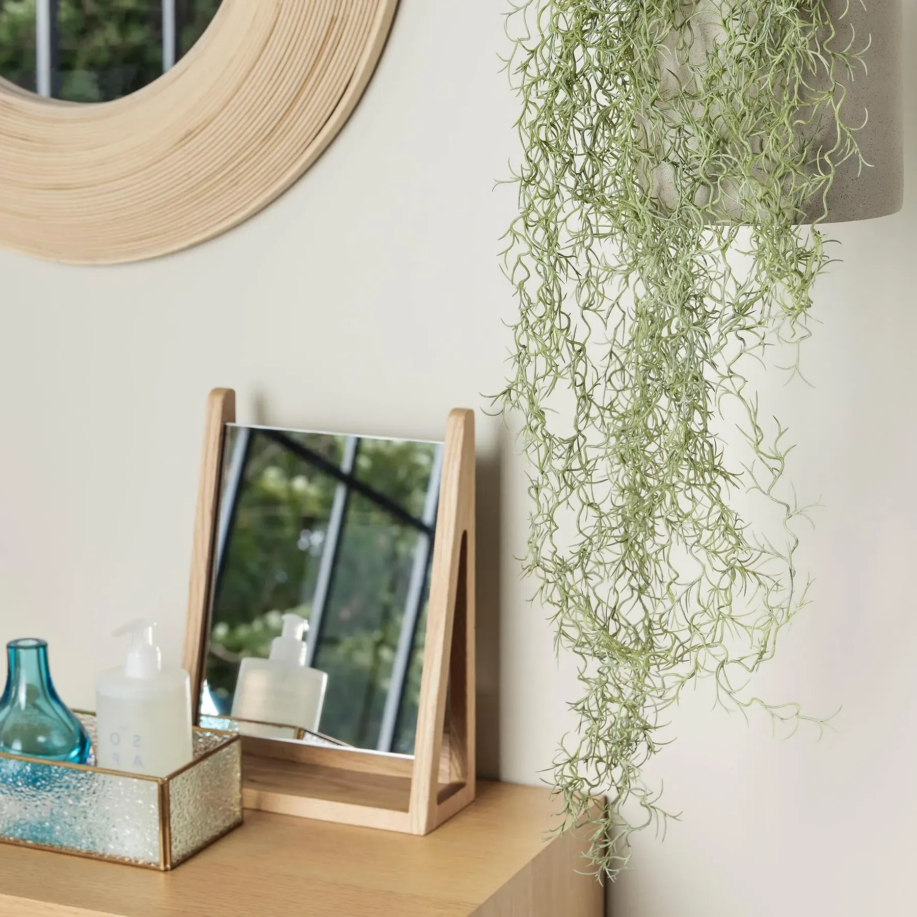 Table Mirror with Stand - Oak Wood