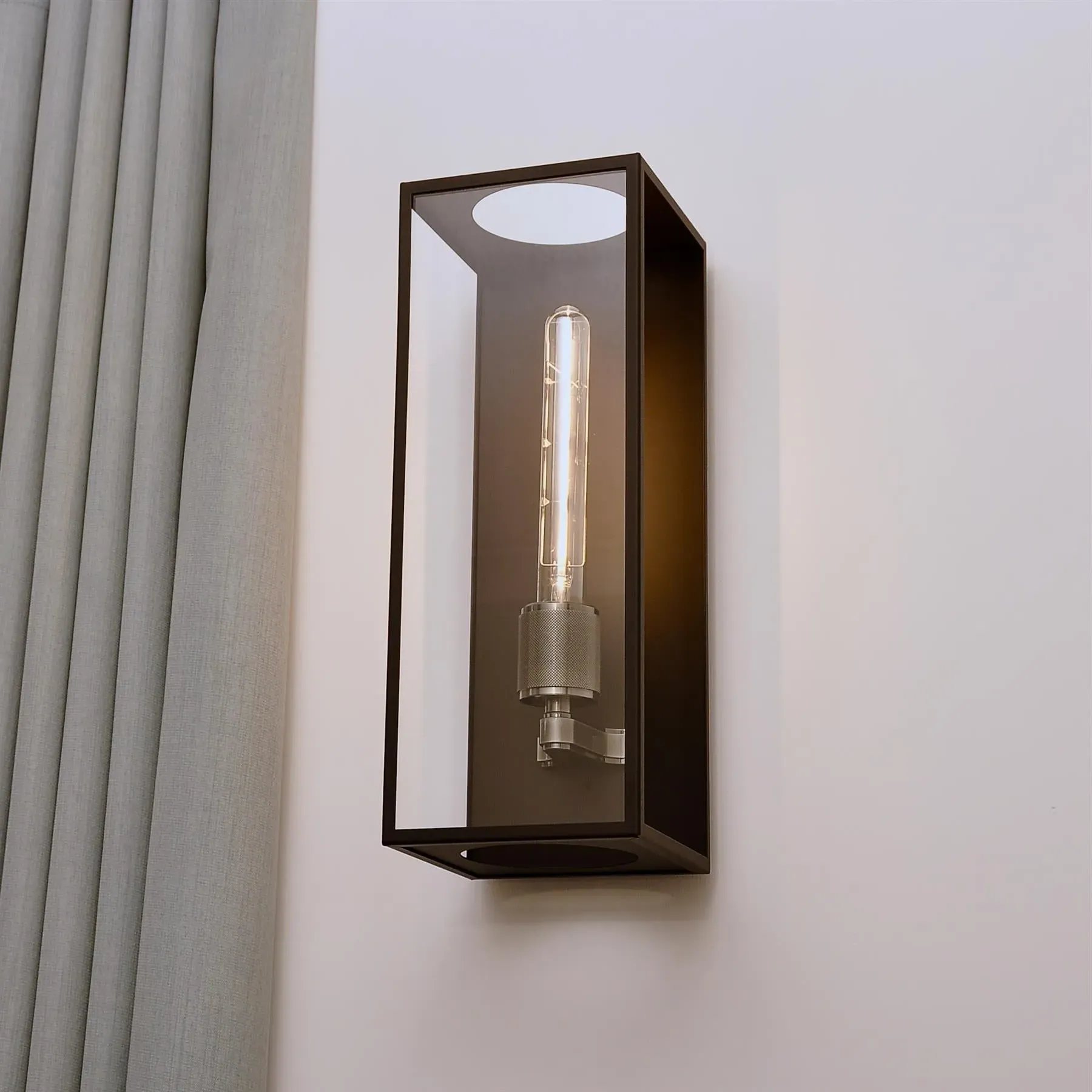Tall Wall Light with Glass Panel - Bronze, Brass