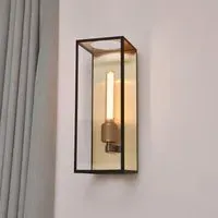 Tall Wall Light with Glass Panel - Bronze, Brass