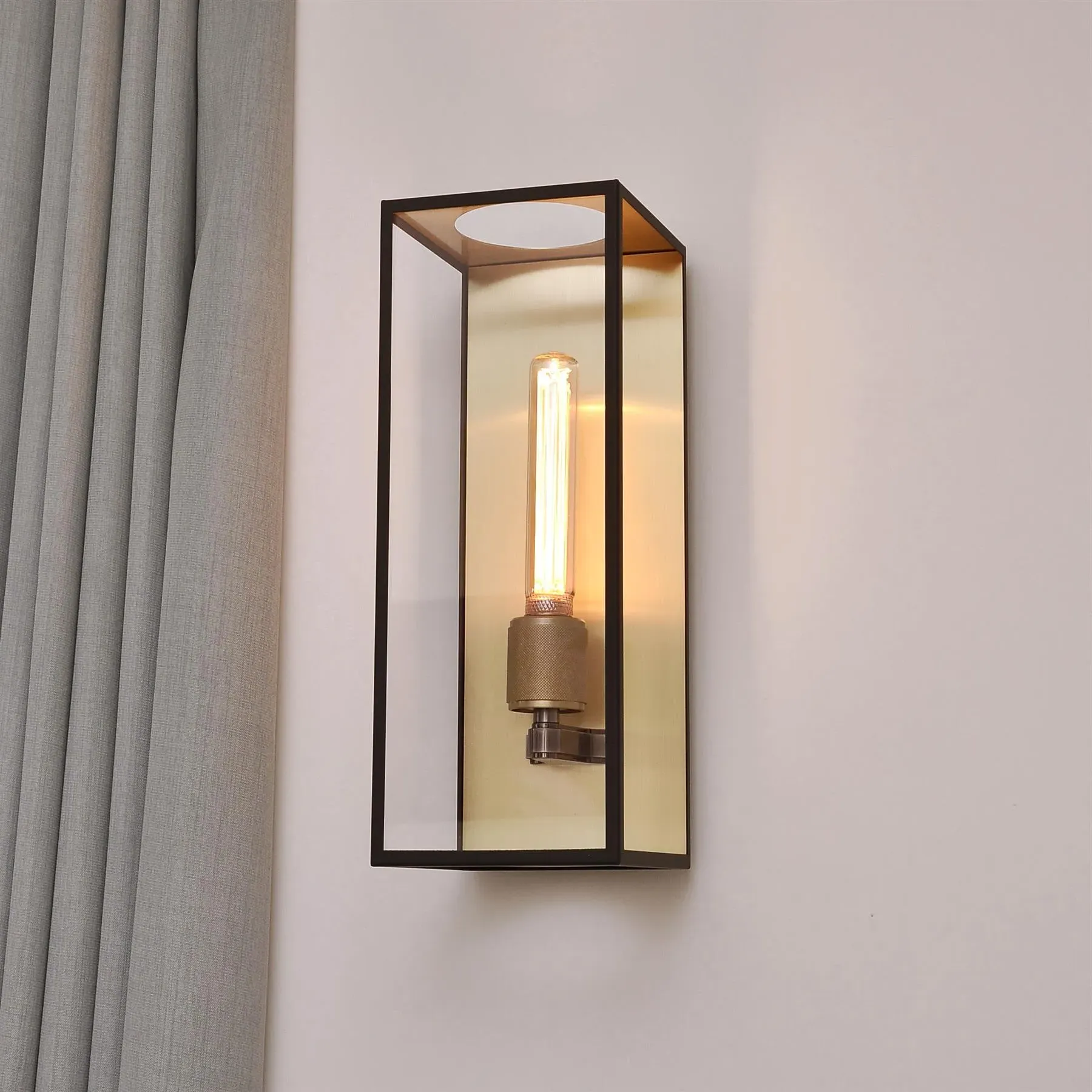 Tall Wall Light with Glass Panel - Bronze, Brass