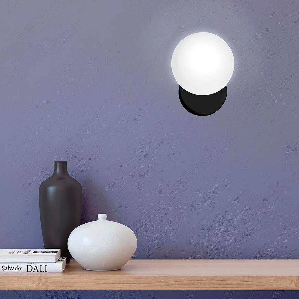 Wall Light with Glass Shade - Black, Metal