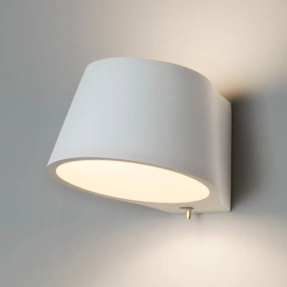 Wall Light with Toggle Switch - White, Plaster