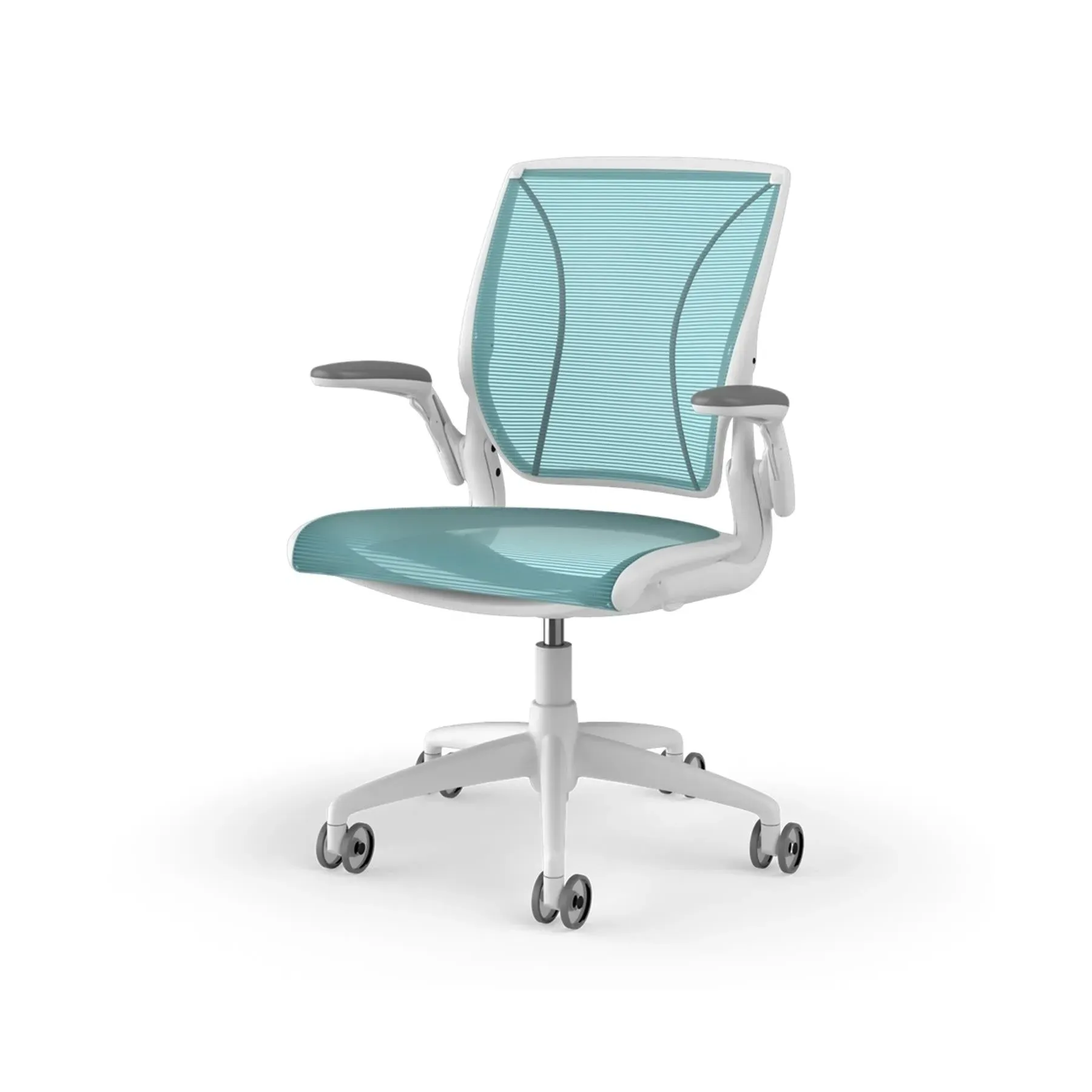 Task Chair with Mesh Back - White, Cyan Mesh