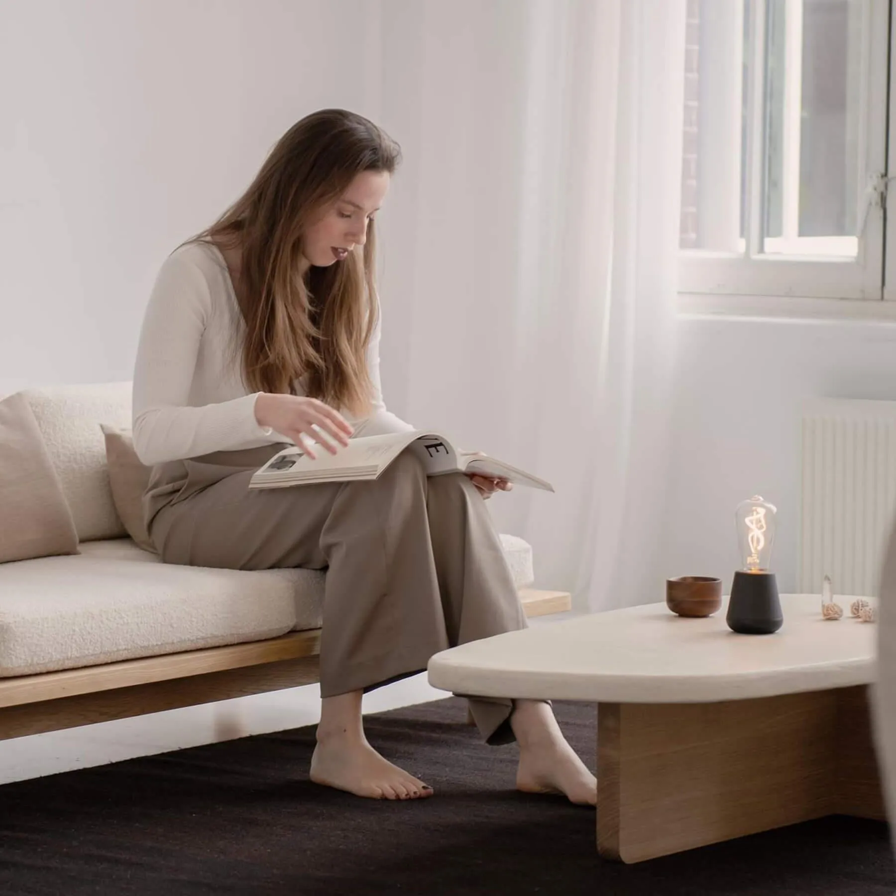 Portable Rechargeable Table Lamp - Walnut