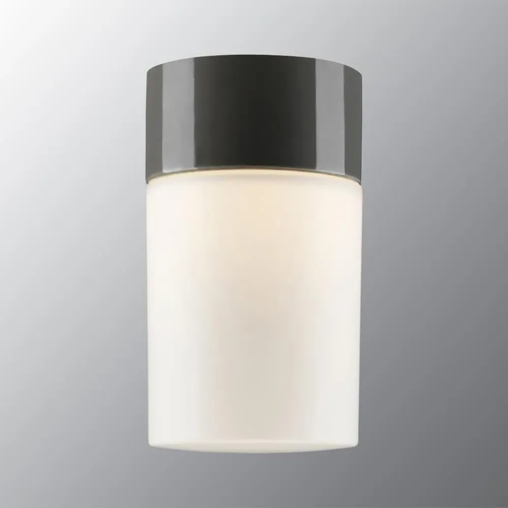 Cylindrical Ceiling Light E27 - Black, Opal Glass
