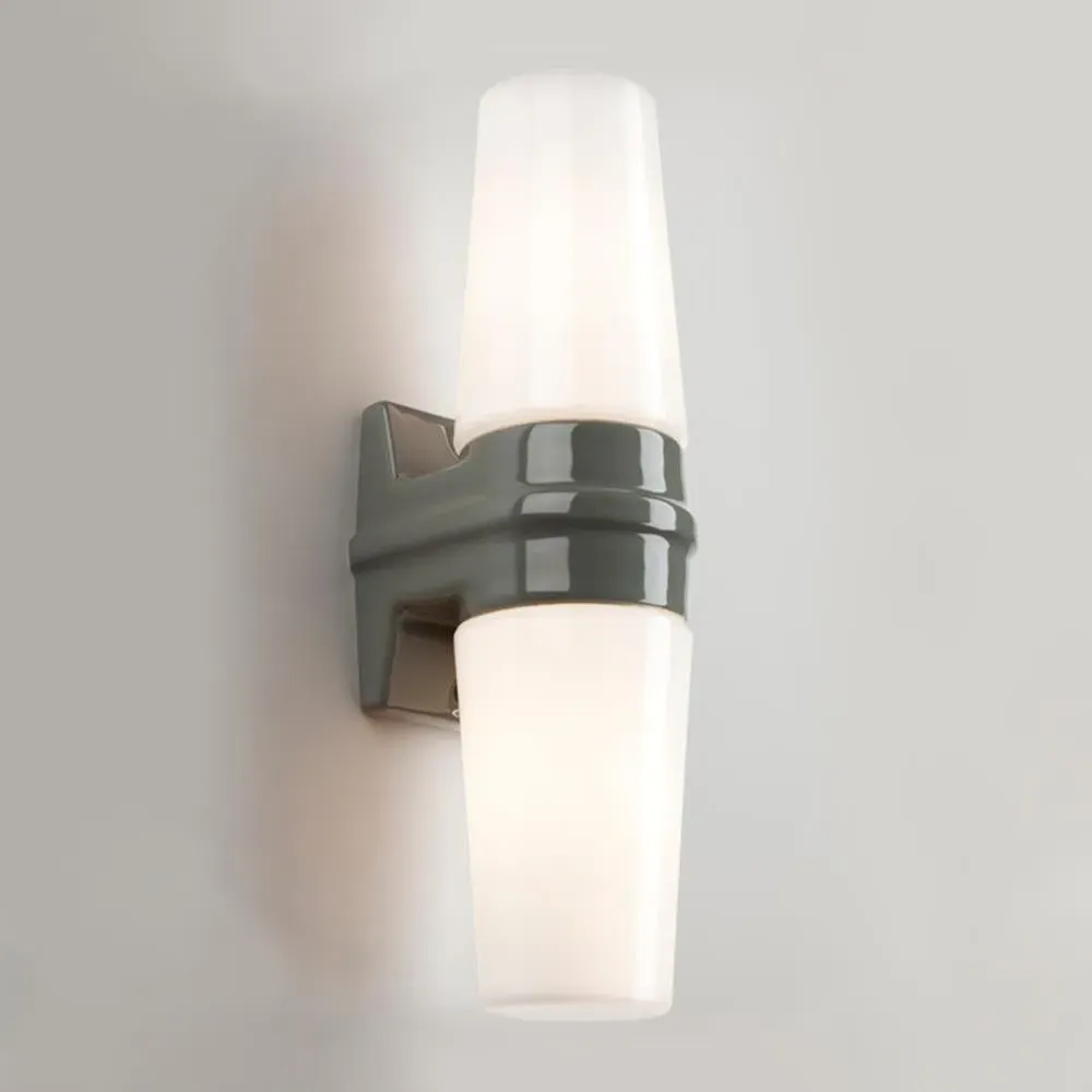Double Wall Light with Opal Glass - Black, Ceramic