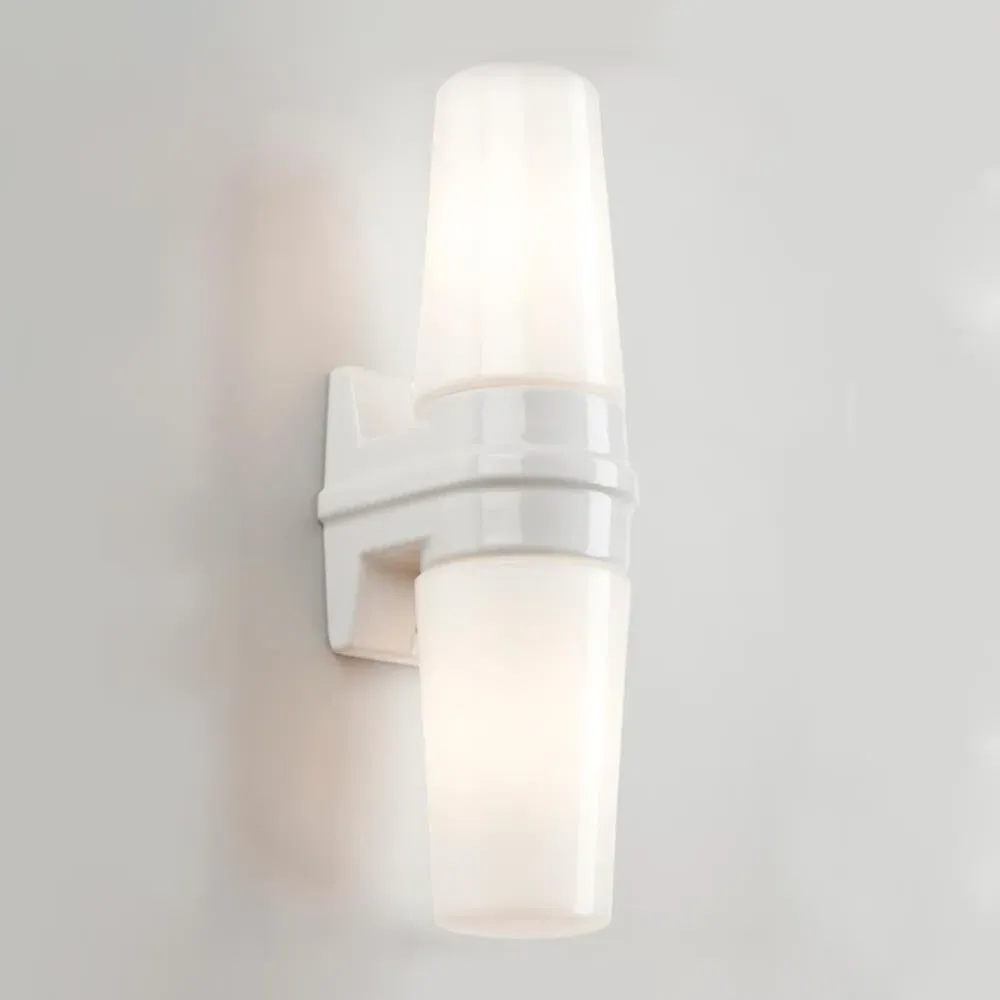 Double Wall Light with Opal Glass - Black, Ceramic