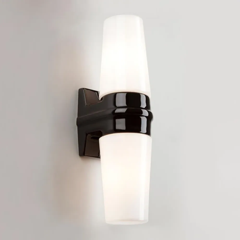 Double Wall Light with Opal Glass - Black, Ceramic