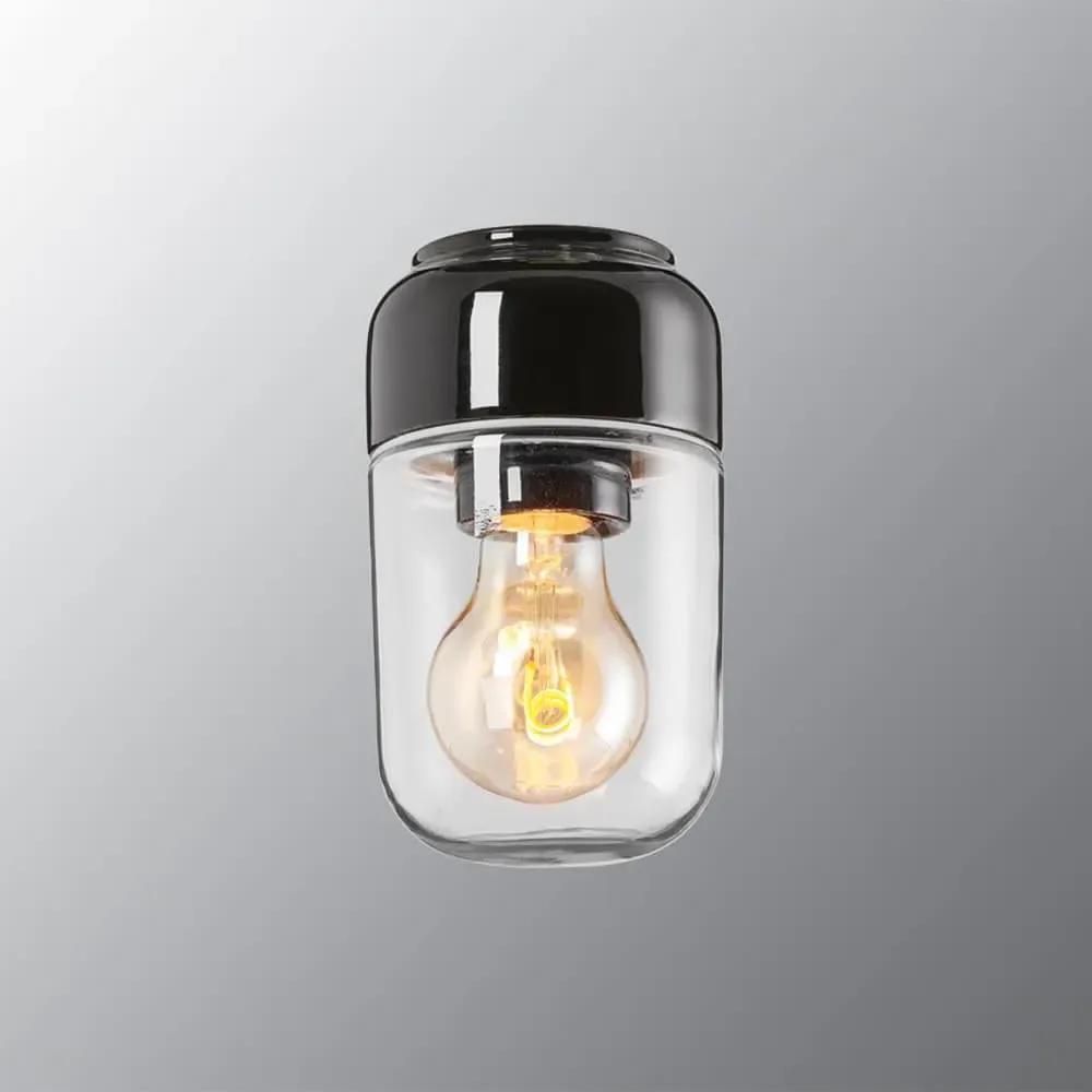 Ohm Large Wall or Ceiling Light - Black, Clear Glass